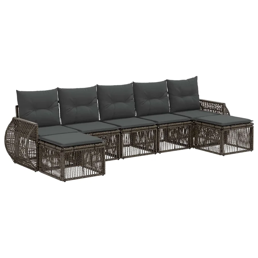 Ensemble de canapé de jardin 7 pcs Gris et Gris foncé polyrotin - 2