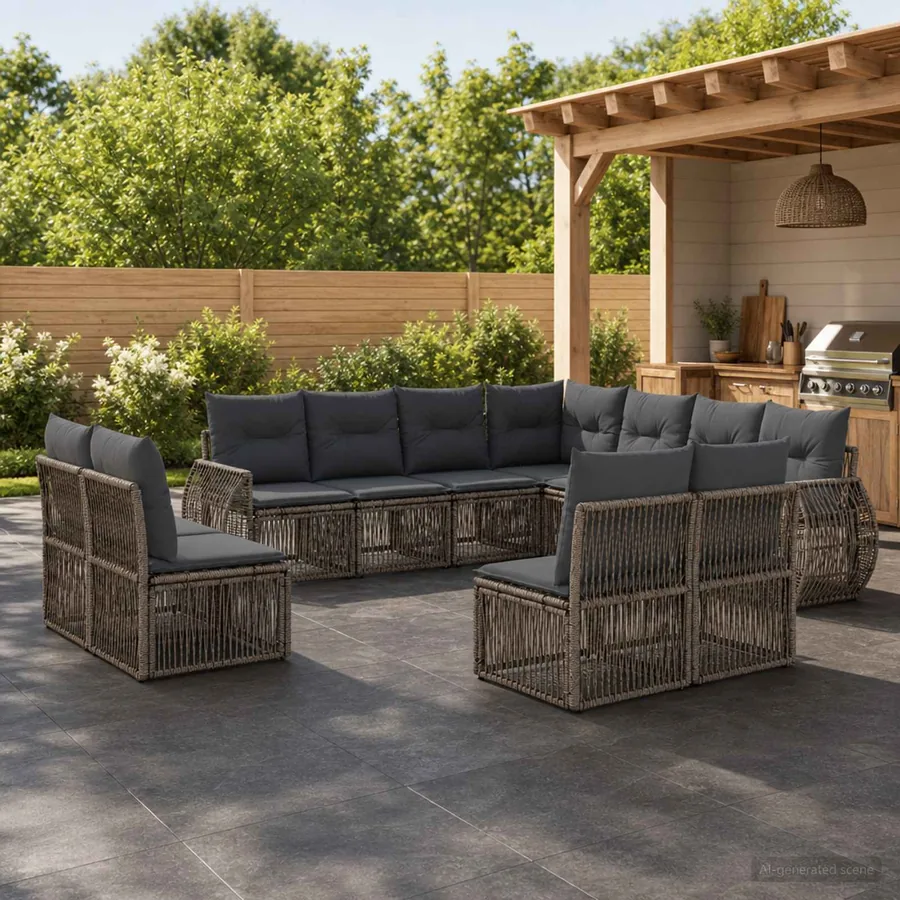 Ensemble de canapé de jardin 11 pcs Gris et Gris foncé