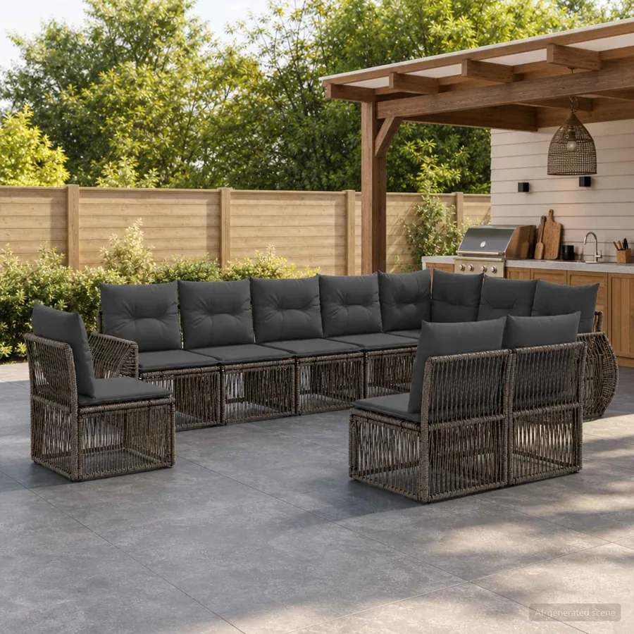 Ensemble de canapé de jardin 10 pcs Gris et Gris foncé