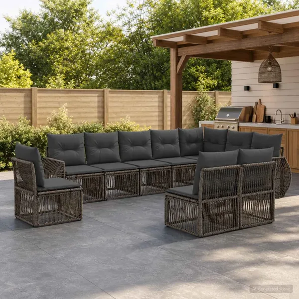 Ensemble de canapé de jardin 10 pcs Gris et Gris foncé