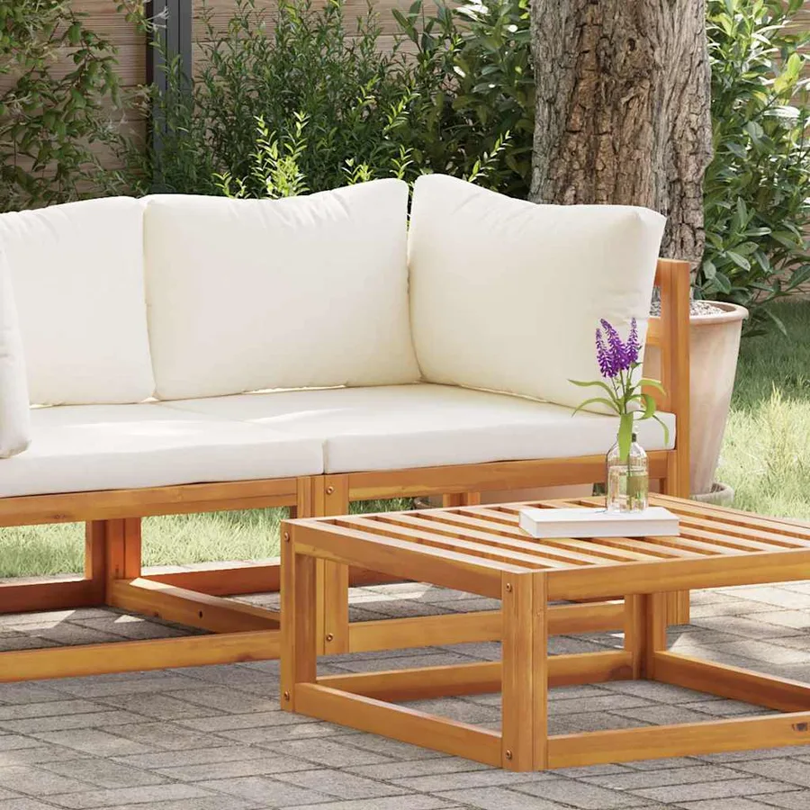 Canapé d'angle sectionnel et coussin blanc crème Bois d'acacia - 3
