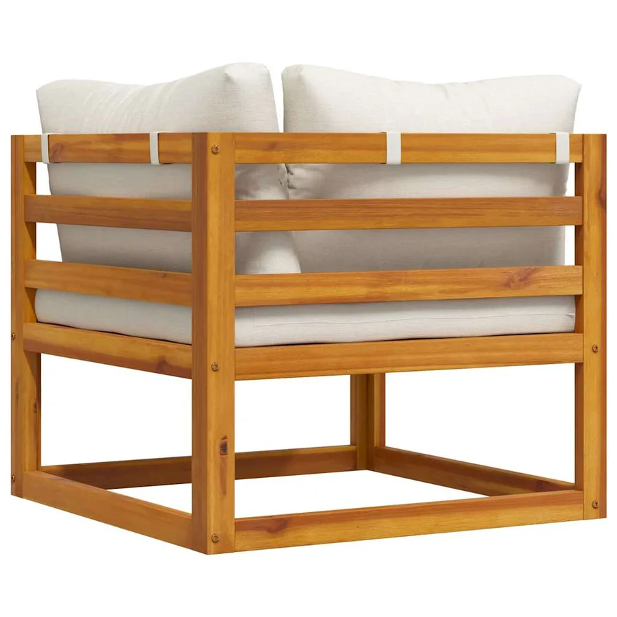 Canapé d'angle sectionnel et coussin blanc crème Bois d'acacia - 6