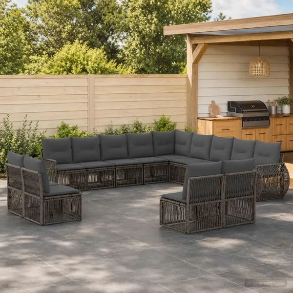 Ensemble de canapé de jardin 13 pcs Gris et Gris foncé