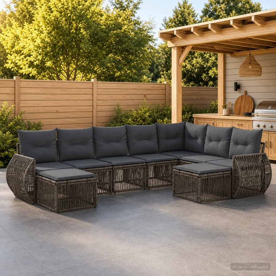 Ensemble de canapé de jardin 9 pcs Gris polyrotin