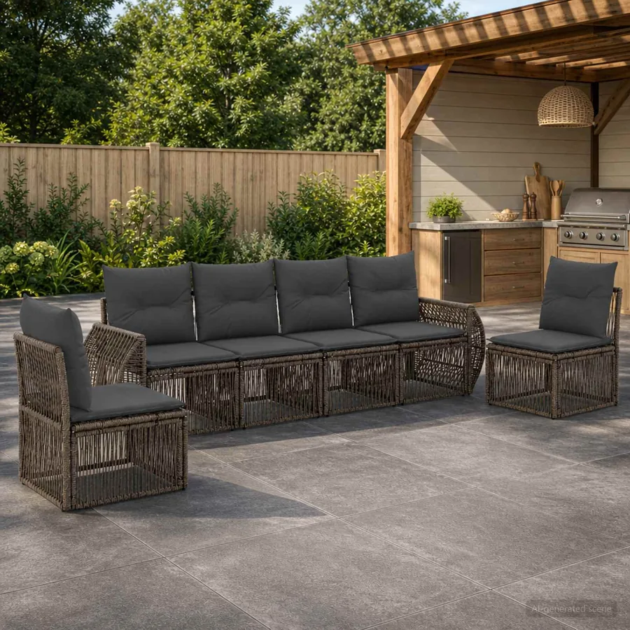 Ensemble de canapé de jardin 6 pcs Gris et Gris foncé polyrotin