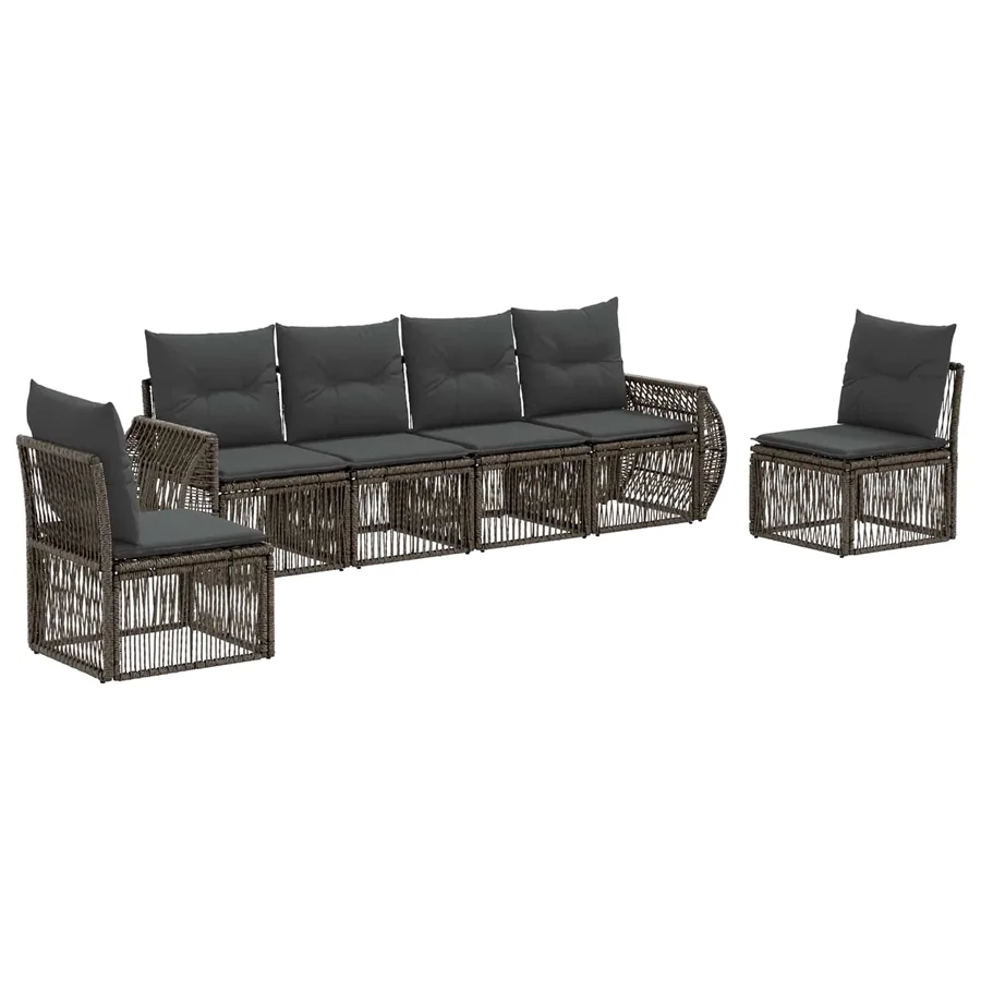 Ensemble de canapé de jardin 6 pcs Gris et Gris foncé polyrotin - 2