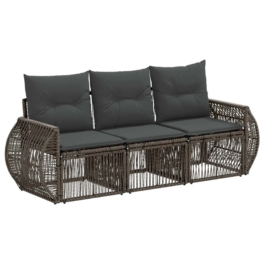 Ensemble de canapé de jardin 3 pcs Gris et Gris foncé polyrotin
