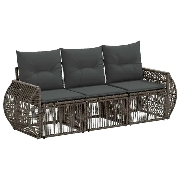 Ensemble de canapé de jardin 3 pcs Gris et Gris foncé polyrotin