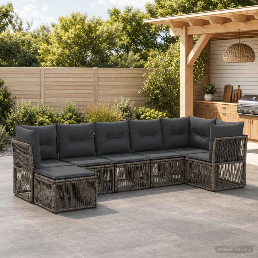 Ensemble de canapé de jardin 7 pcs Gris polyrotin