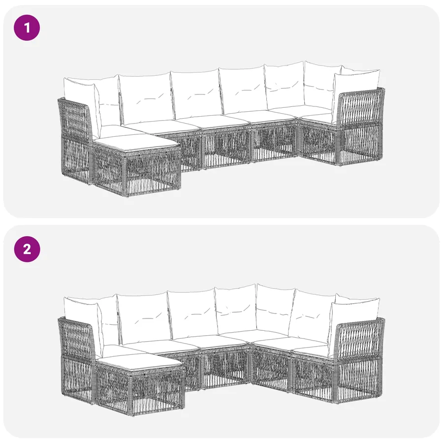 Ensemble de canapé de jardin 7 pcs Gris polyrotin - 7