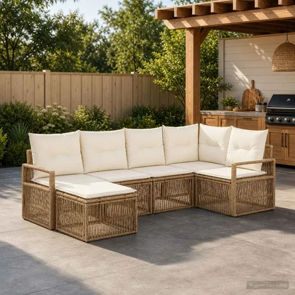 Ensemble de canapé de jardin 6 pcs Beige polyrotin