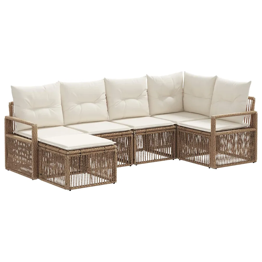 Ensemble de canapé de jardin 6 pcs Beige polyrotin - 2