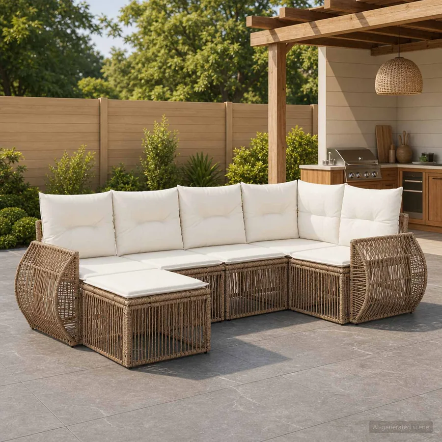 Ensemble de canapé de jardin 6 pcs Beige et blanc crème