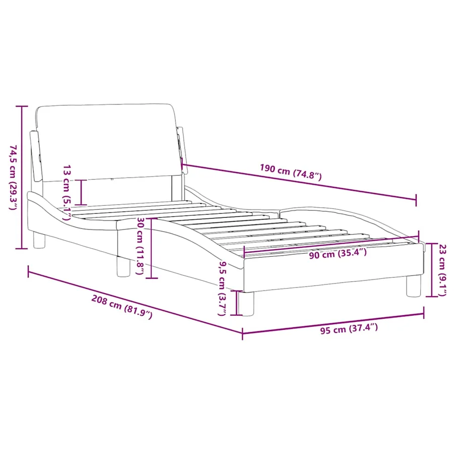 Cadre de lit Dover gris clair 90x190 cm tissu - 9