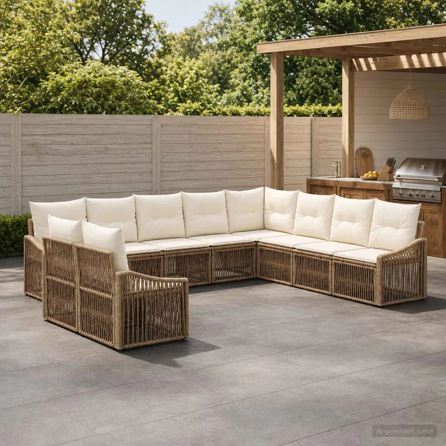 Ensemble de canapé de jardin 10 pcs Beige polyrotin