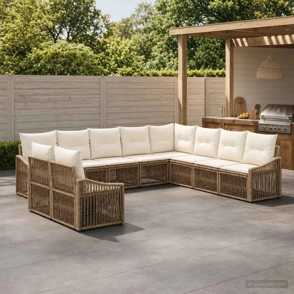 Ensemble de canapé de jardin 10 pcs Beige polyrotin