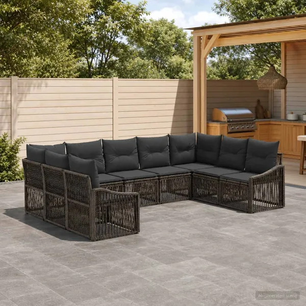 Ensemble de canapé de jardin 9 pcs Gris polyrotin