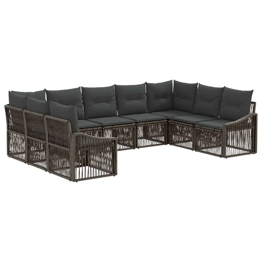 Ensemble de canapé de jardin 9 pcs Gris polyrotin - 2