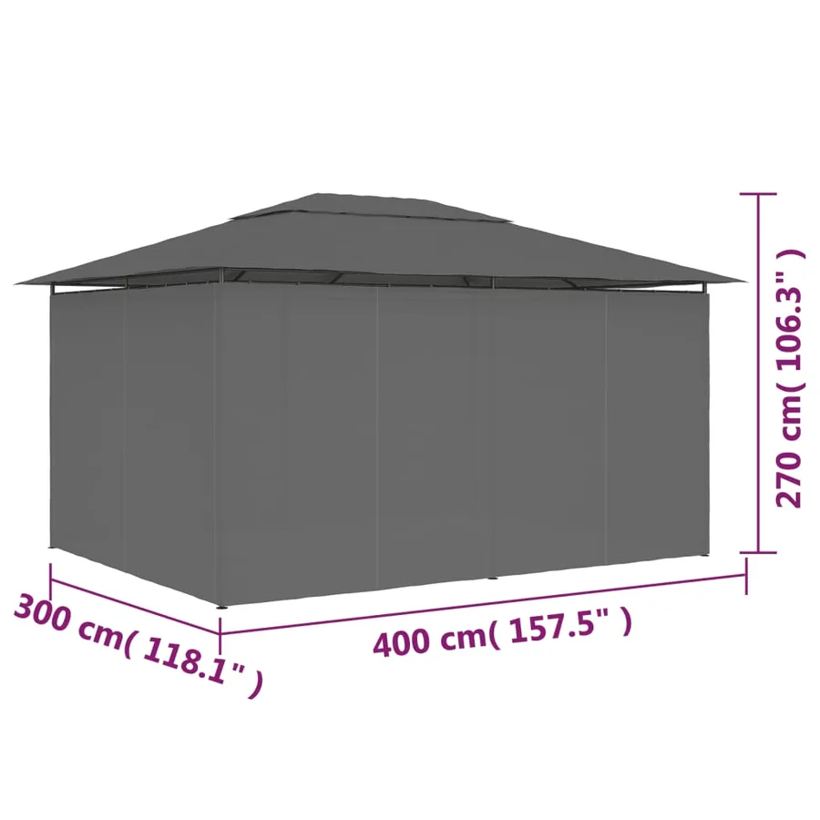 Tonnelle de jardin avec rideaux 4 x 3 m Anthracite - 9