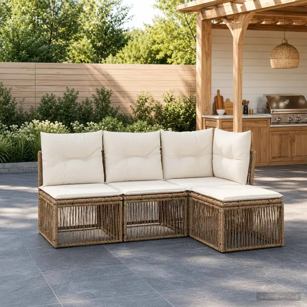 Ensemble de canapé de jardin 4 pcs Beige polyrotin