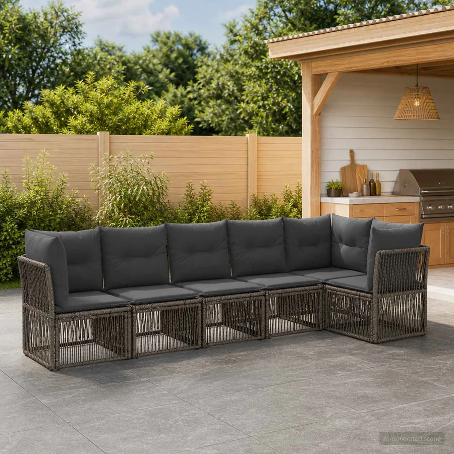 Ensemble de canapé de jardin 6 pcs Gris polyrotin