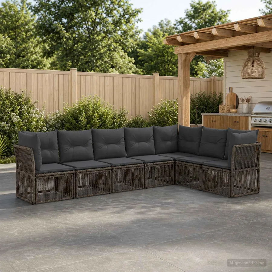 Ensemble de canapé de jardin 7 pcs Gris polyrotin