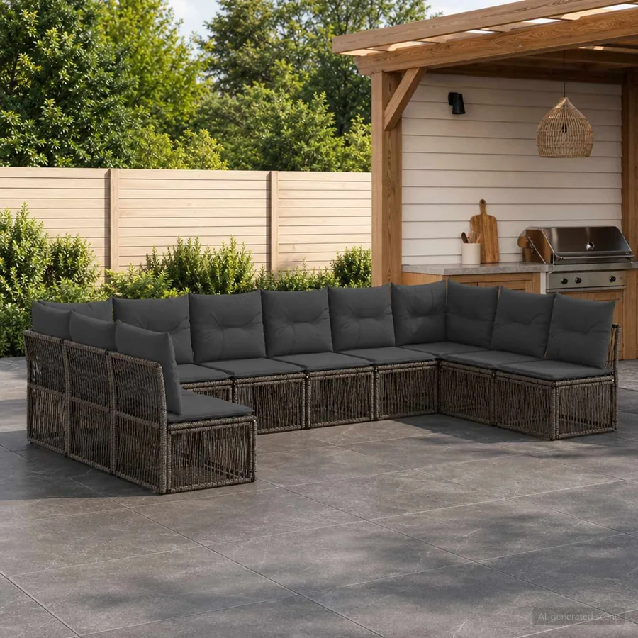Ensemble de canapé de jardin 10 pcs Gris polyrotin
