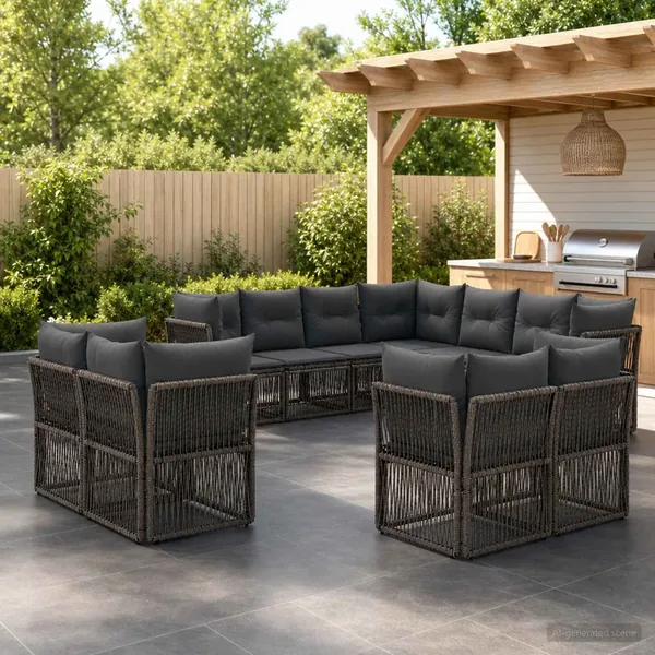 Ensemble de canapé de jardin 11 pcs Gris polyrotin