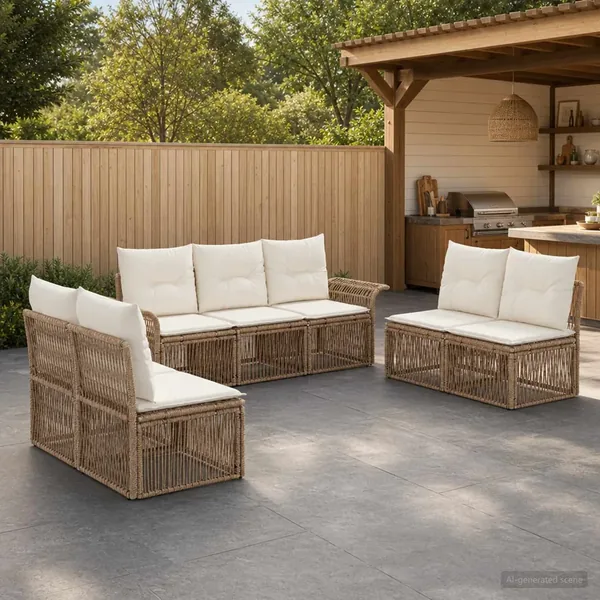 Ensemble de canapé de jardin 7 pcs Beige polyrotin