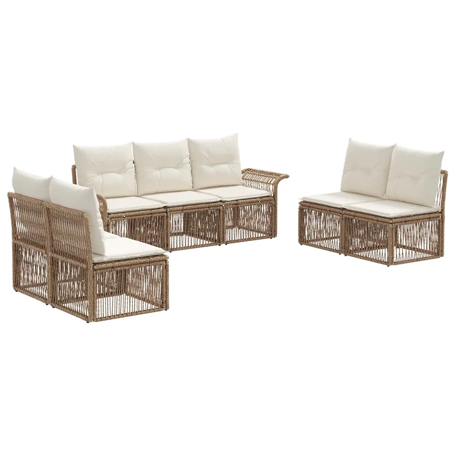 Ensemble de canapé de jardin 7 pcs Beige polyrotin - 2