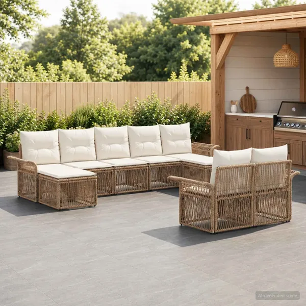 Ensemble de canapé de jardin 9 pcs Beige polyrotin