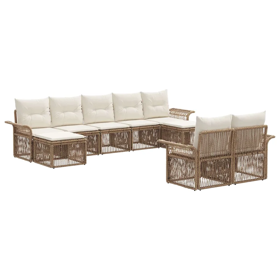 Ensemble de canapé de jardin 9 pcs Beige polyrotin - 2