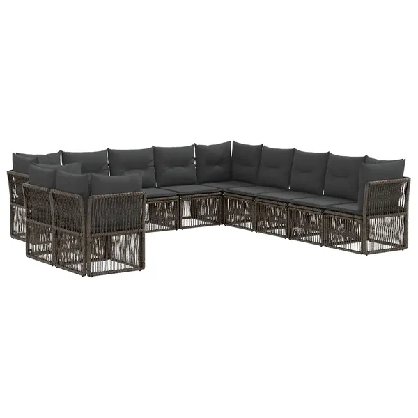 Ensemble de canapé de jardin 11 pcs Gris polyrotin