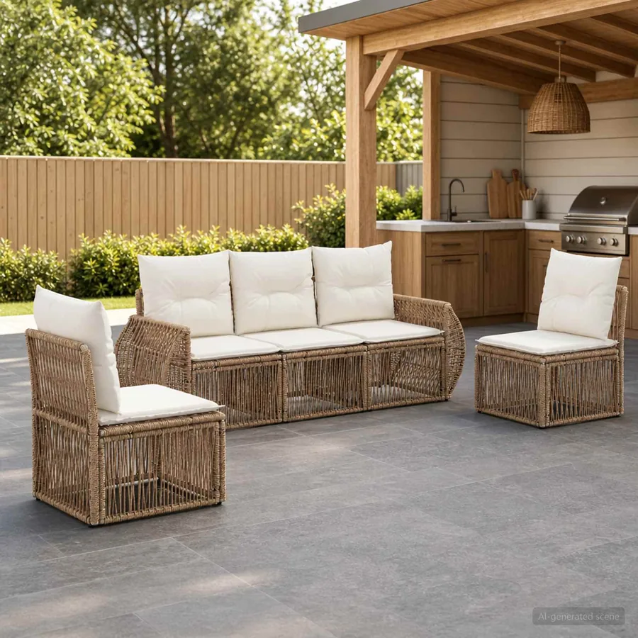 Ensemble de canapé de jardin 5 pcs Beige et blanc crème