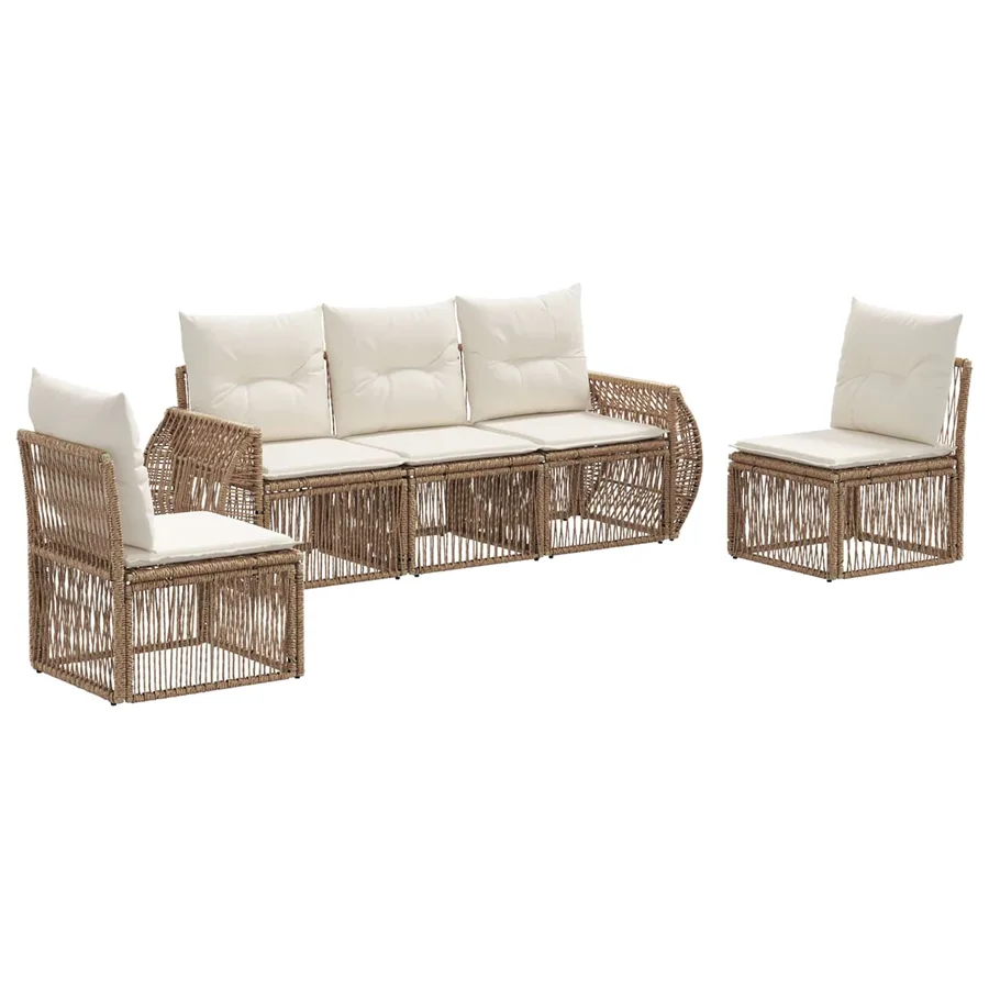 Ensemble de canapé de jardin 5 pcs Beige et blanc crème - 2