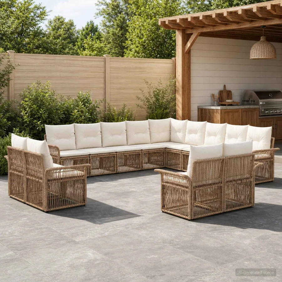 Ensemble de canapé de jardin 13 pcs Beige et blanc crème