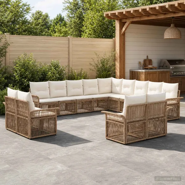 Ensemble de canapé de jardin 13 pcs Beige et blanc crème