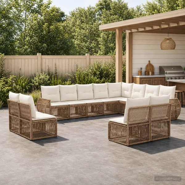 Ensemble de canapé de jardin 12 pcs Beige et blanc crème