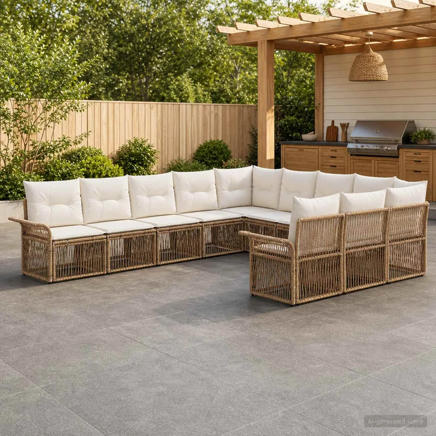 Ensemble de canapé de jardin 11 pcs Beige polyrotin