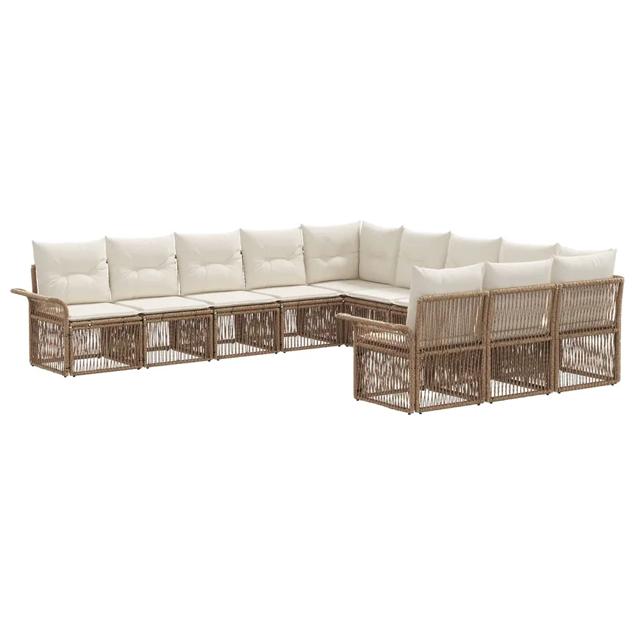 Ensemble de canapé de jardin 11 pcs Beige polyrotin - 2