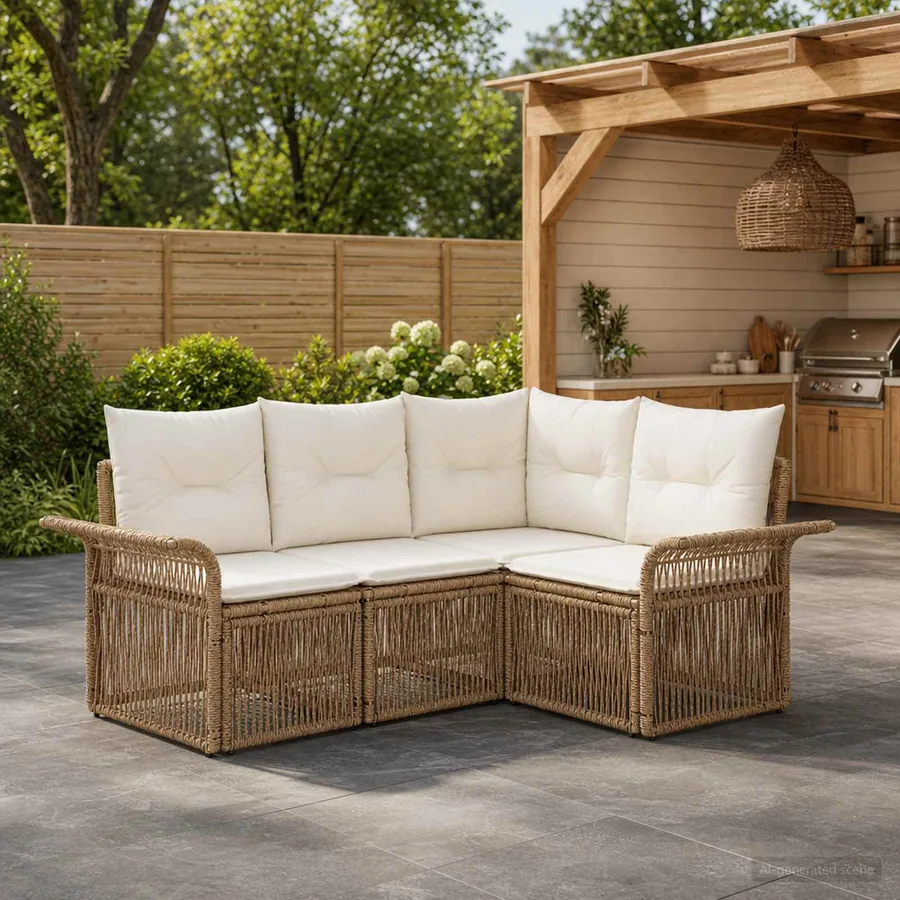 Ensemble de canapé de jardin 4 pcs Beige polyrotin