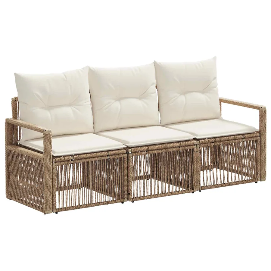 Ensemble de canapé de jardin 3 pcs Beige polyrotin