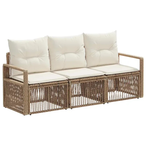 Ensemble de canapé de jardin 3 pcs Beige polyrotin