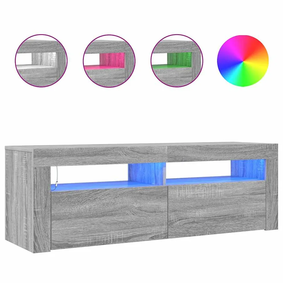 TV cabinet with LED lights grey sonoma 120x35x40 cm - 5