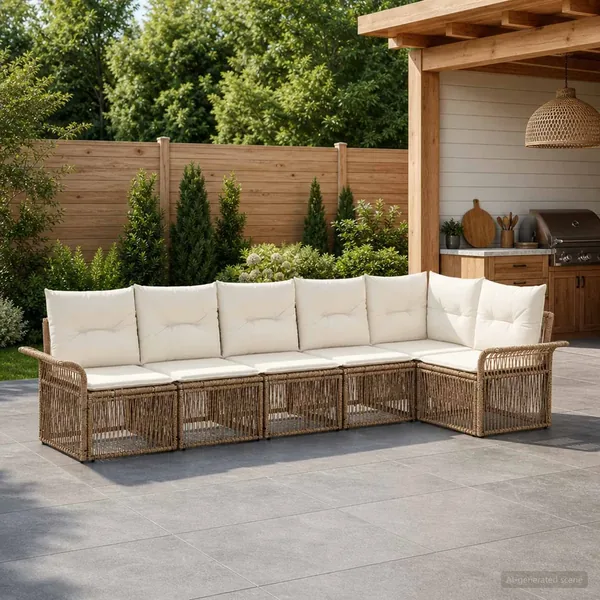 Ensemble de canapé de jardin 6 pcs Beige polyrotin