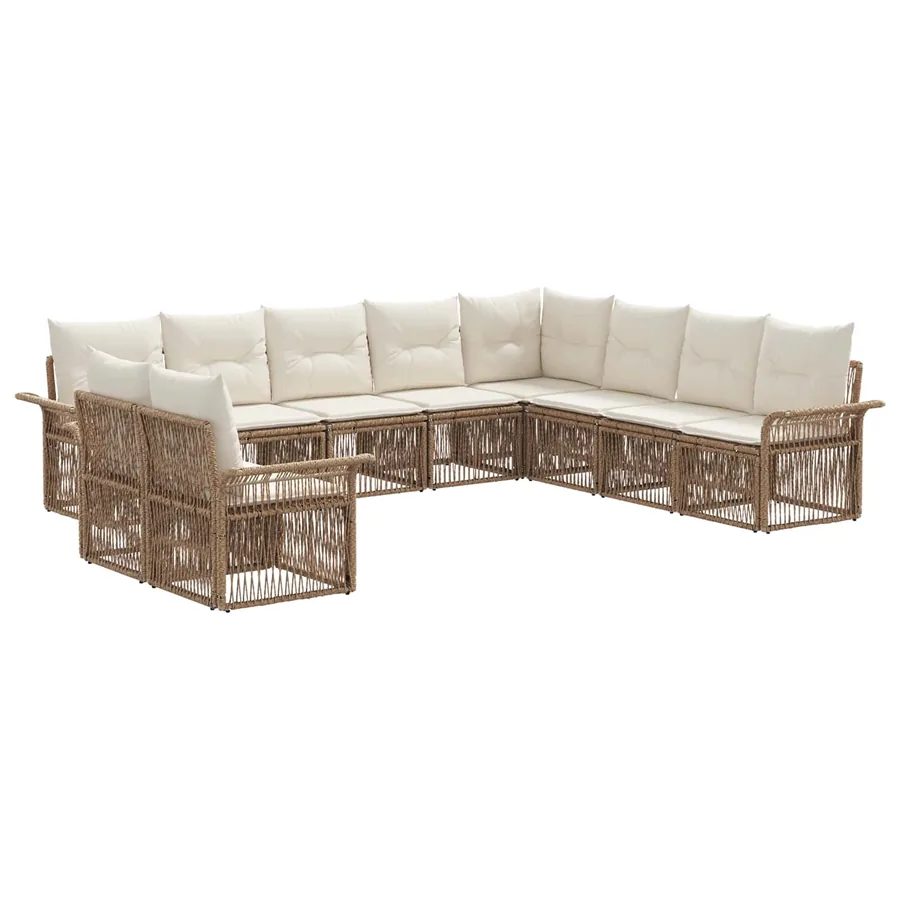 Ensemble de canapé de jardin 10 pcs Beige polyrotin