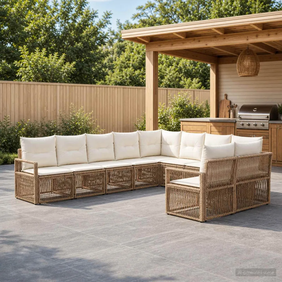 Ensemble de canapé de jardin 11 pcs Beige polyrotin