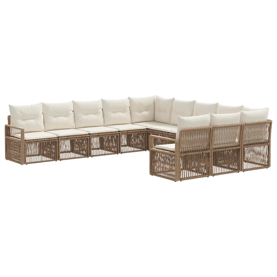 Ensemble de canapé de jardin 11 pcs Beige polyrotin - 2