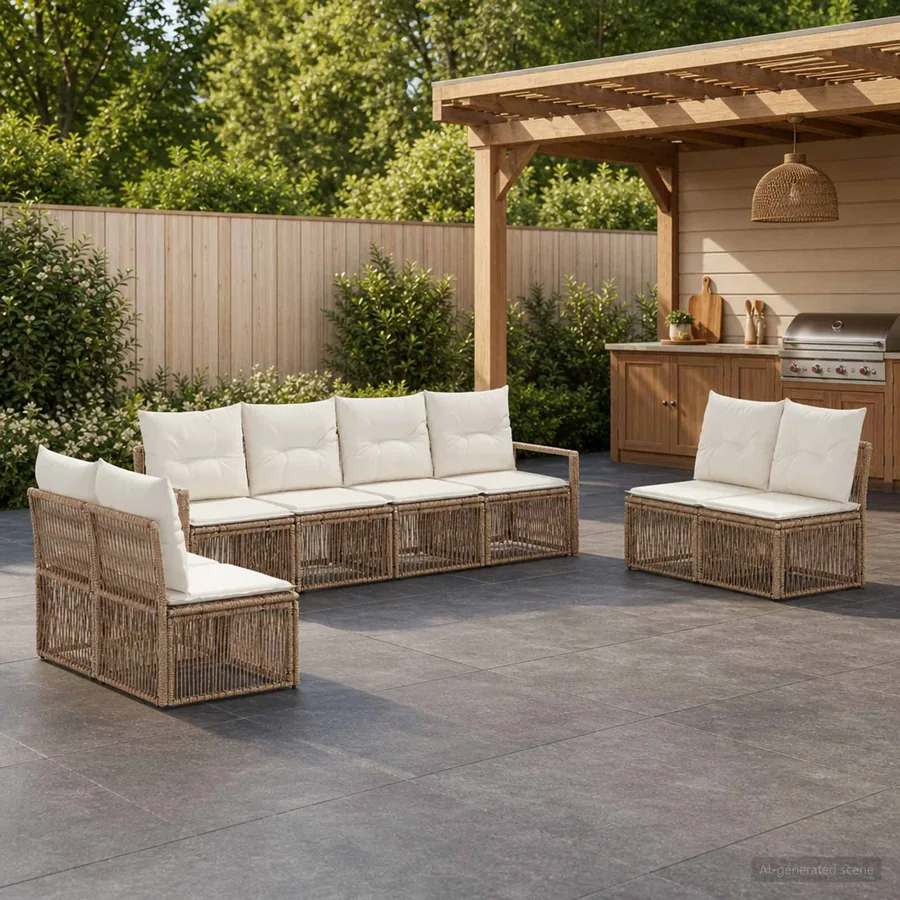 Ensemble de canapé de jardin 8 pcs Beige polyrotin