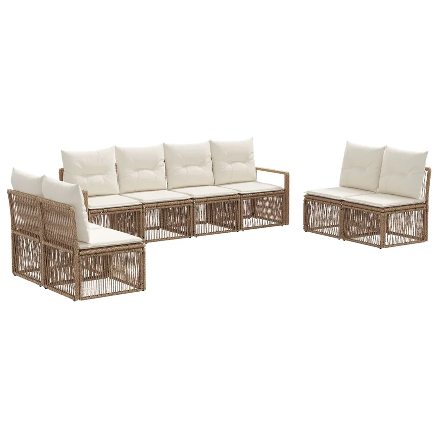 Ensemble de canapé de jardin 8 pcs Beige polyrotin - 2
